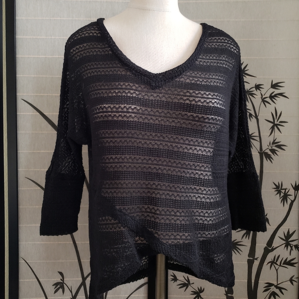[Spoiled] Semi Sheer Black Asymmetrical Sweater
